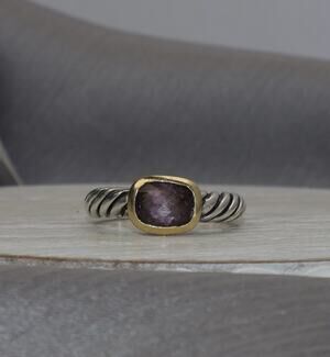 David Yurman Sterling Silver & 18k Amethyst Noblesse Cocktail Ring 5G /Sz6 N1482